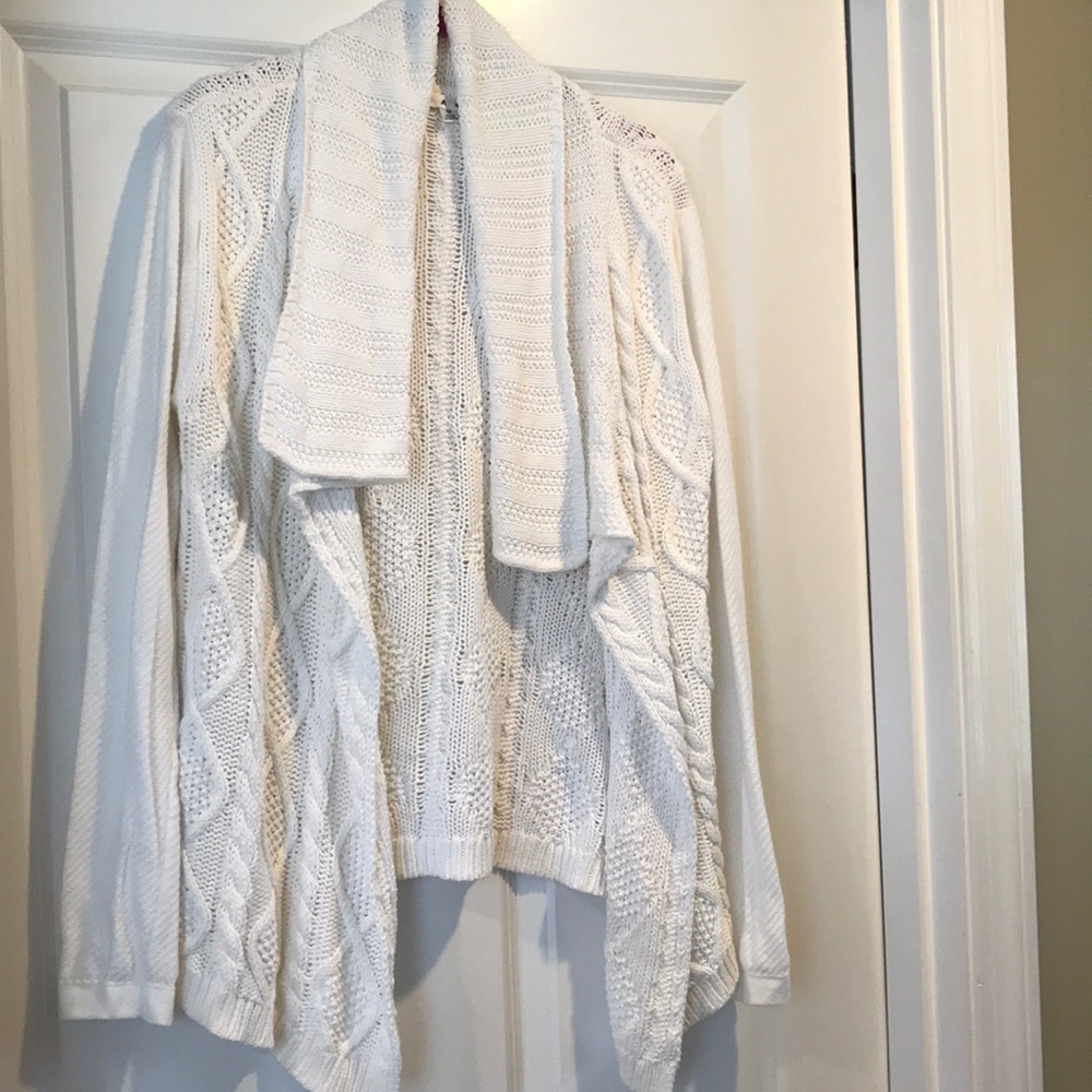 CABi 100% cotton white cable summer sweater